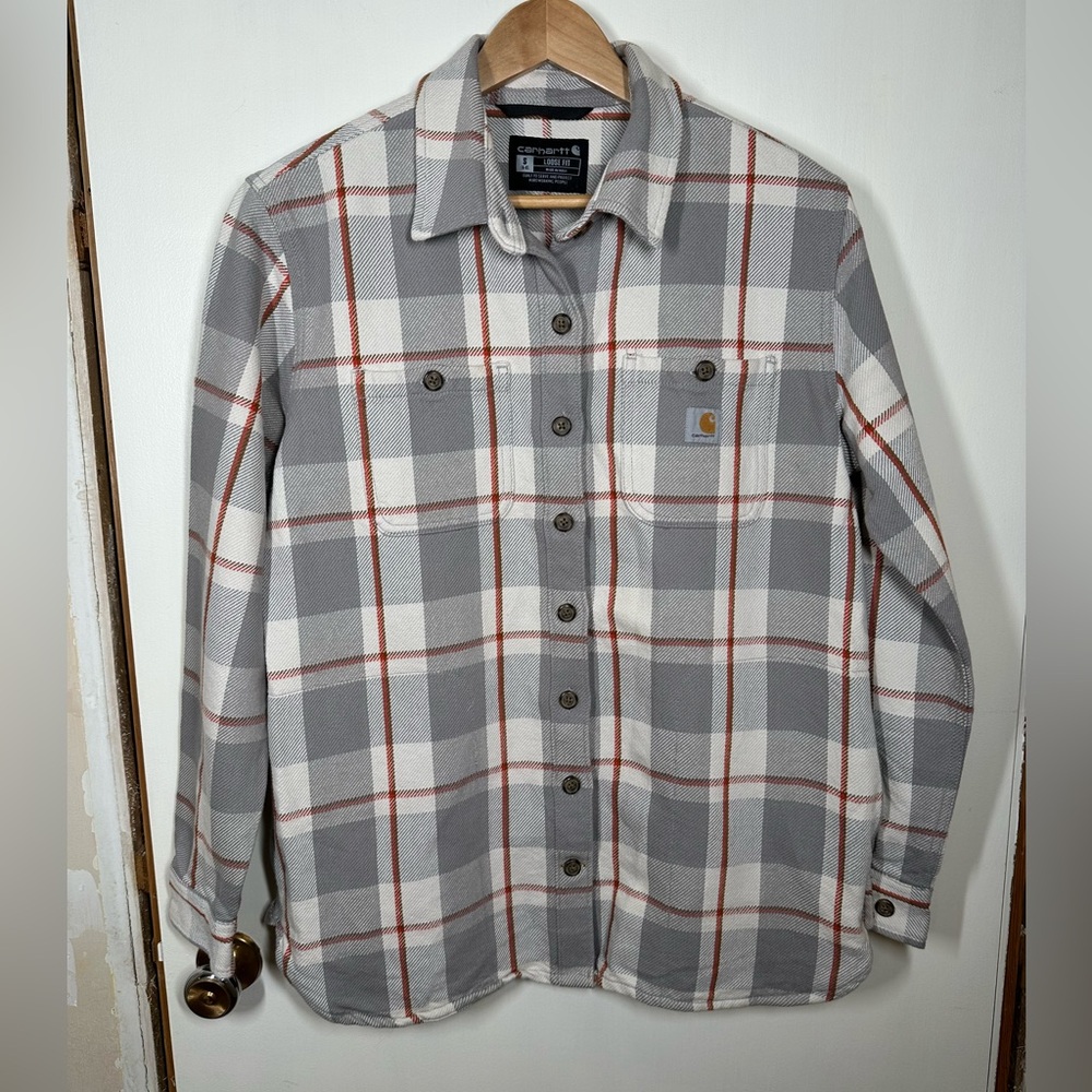 Carhartt‎ Grey and White Plaid Flannel Shacket Small